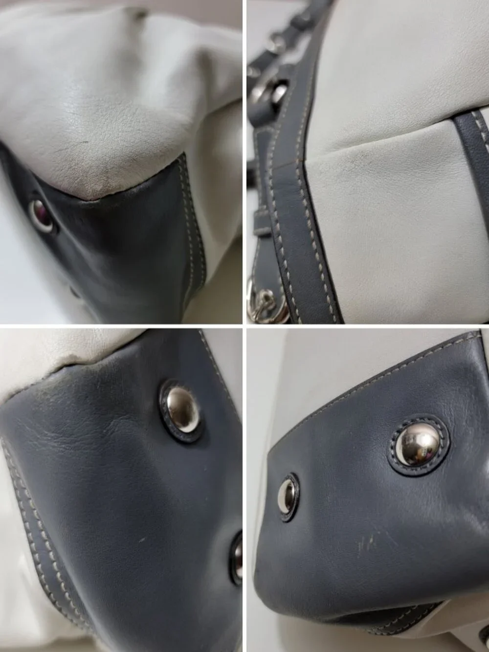 Coach Soho Pleated East West Gallery Tote Ivory Leather Gray Trim F13759 - Picture 8 of 10